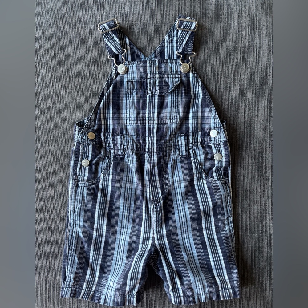 Y2K 2003 Gymboree Blue and White Plaid Overalls 12-18 months